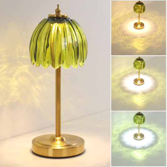 Shenmoyl Tulip Table Lamp with 5000mAh Battery & Touch Control, Cordless Table Lamp with 3 Colors, Dimmable Rechargeable Table Lamps for Bedroom, Nightstand, Living Room, Entryways (Green Tulip)
