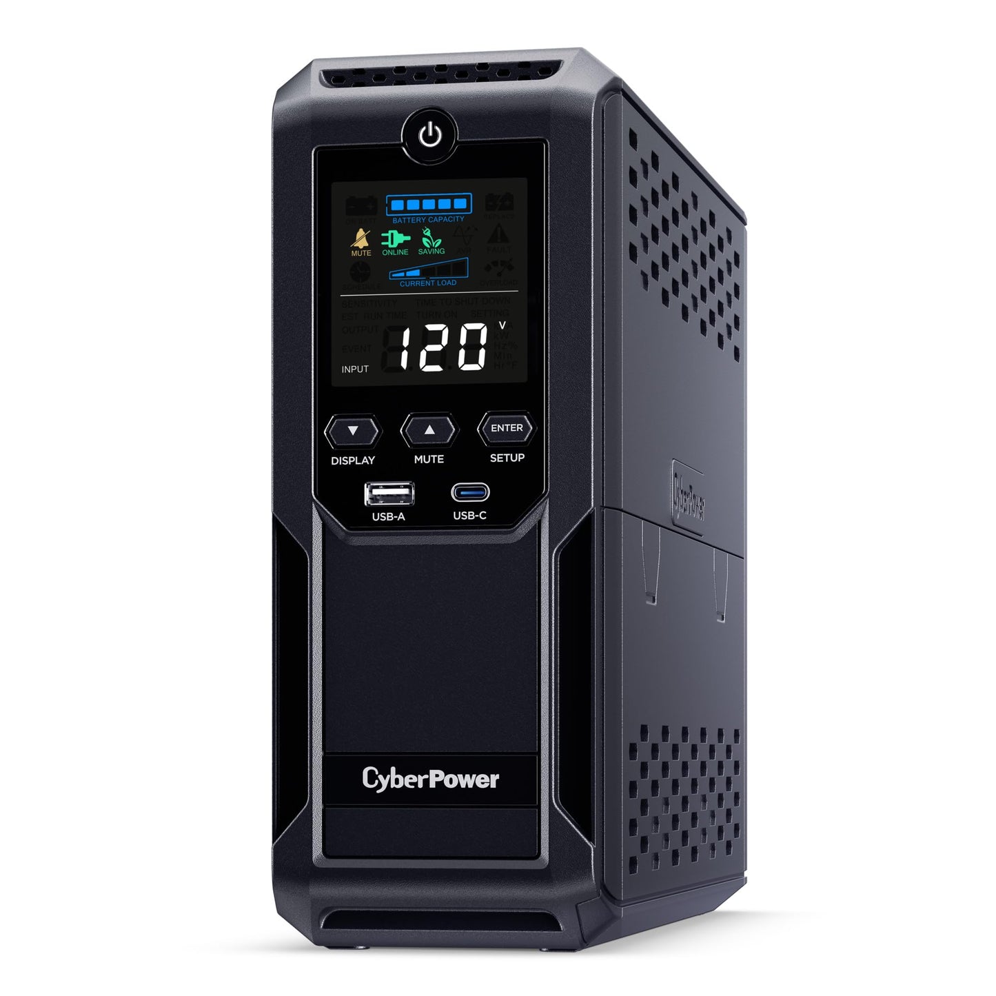 CyberPower CP1500AVRLCD3 Intelligent LCD UPS System, 1500VA/900W, 12 Outlets, 2 USB Ports, AVR, Mini Tower, Black