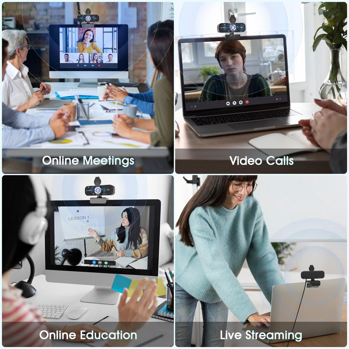 TRAUSI Webcam 1080P with Built-in Mic, Wide Angle & Privacy Cover for PC/Laptop, Plug & Play USB HD Computer Web Camera with Light Correction for Meetings, Streaming and Video Calling