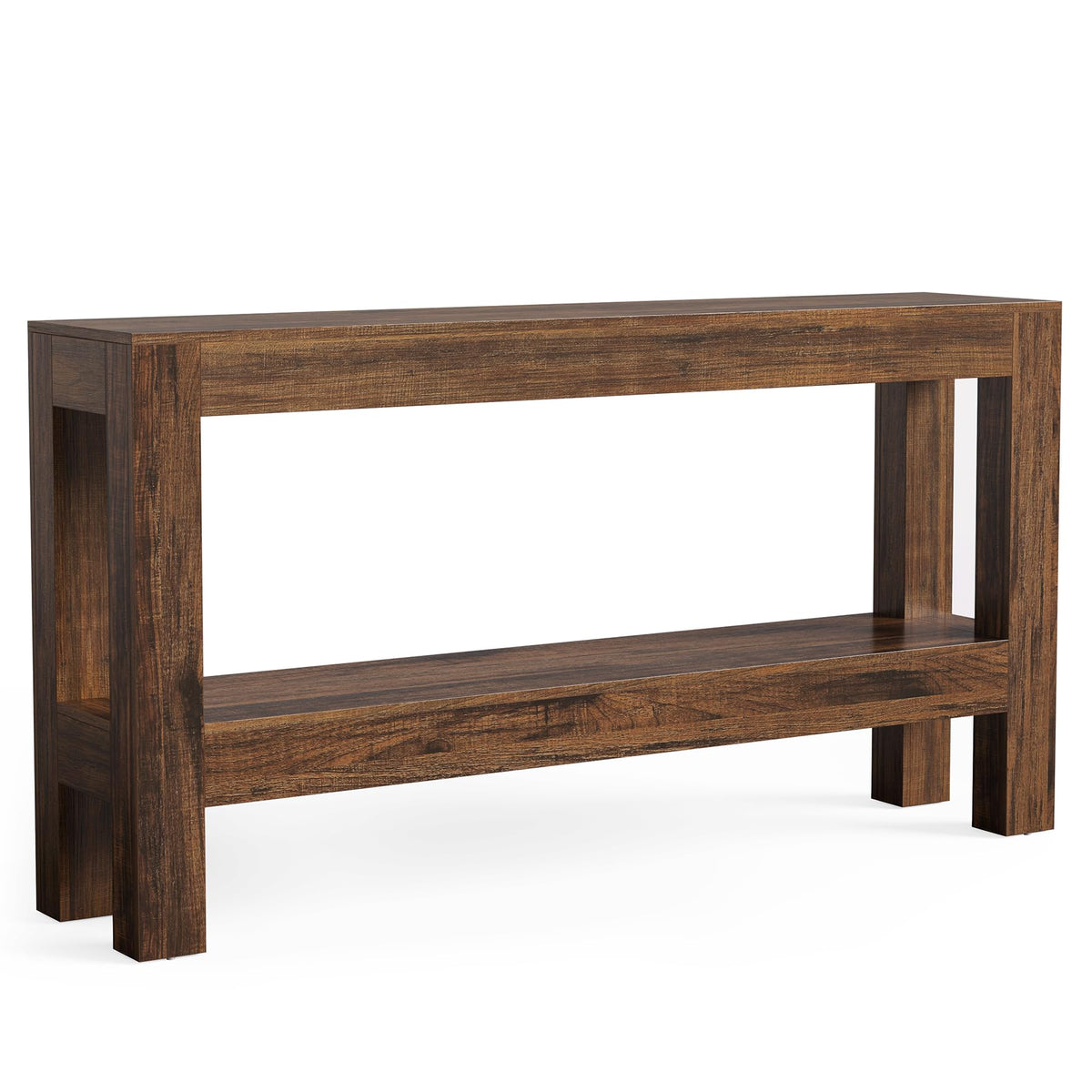 LITTLE TREE 63-Inch Wood Entryway Table, Long Farmhouse Narrow Console Table for Living Room, Hallway, Sofa, Entry, Entrance, Foyer, Behind Couch with 2-Tier Shelves, Brown