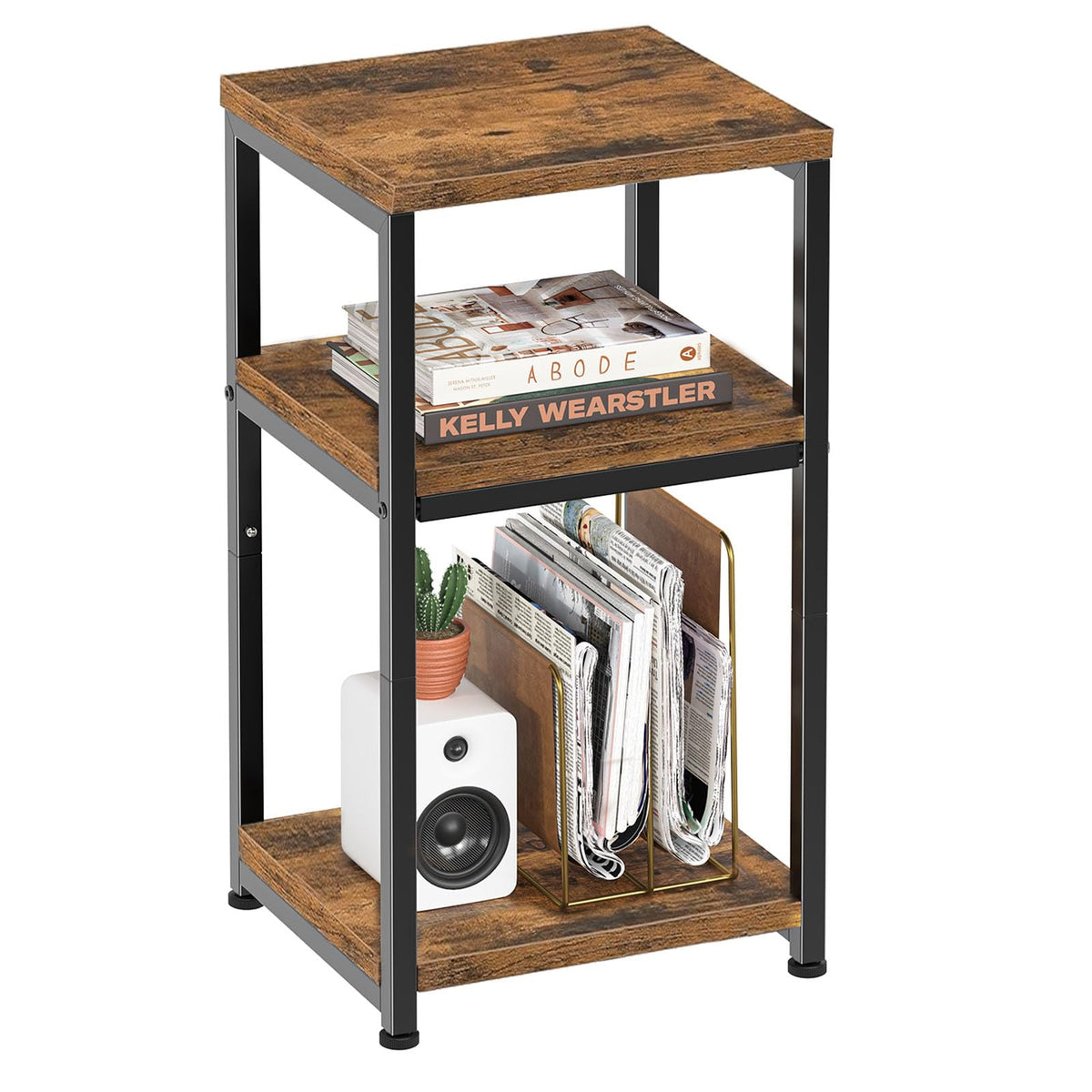 Simple Trending Side Table, End Table Night Stand, 3 Tiers Shelf for Living Room, Rustic Brown
