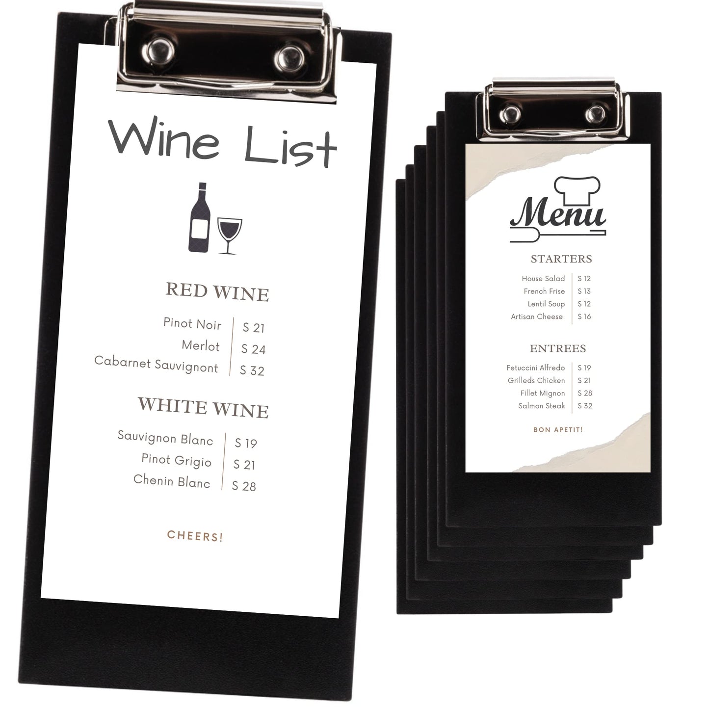 Olbia 10-Pack Wood Check Presenters for Restaurants, Server Book, Menu Holder for Cafes, Wooden Clip Board, Cute Waitress Book Organizer, Server Note Pads, Guest Check Book 8" x 4" (Black)