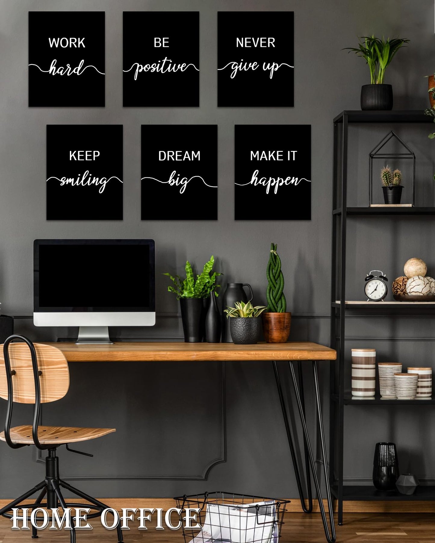 Drsoum Motivational Wall Decor Inspirational Office Wall Art Framed Black Quotes for Living Room Encouraging Canvas Posters for Office Bedroom Sayings - 8 x10in x6 PCS (Framed)