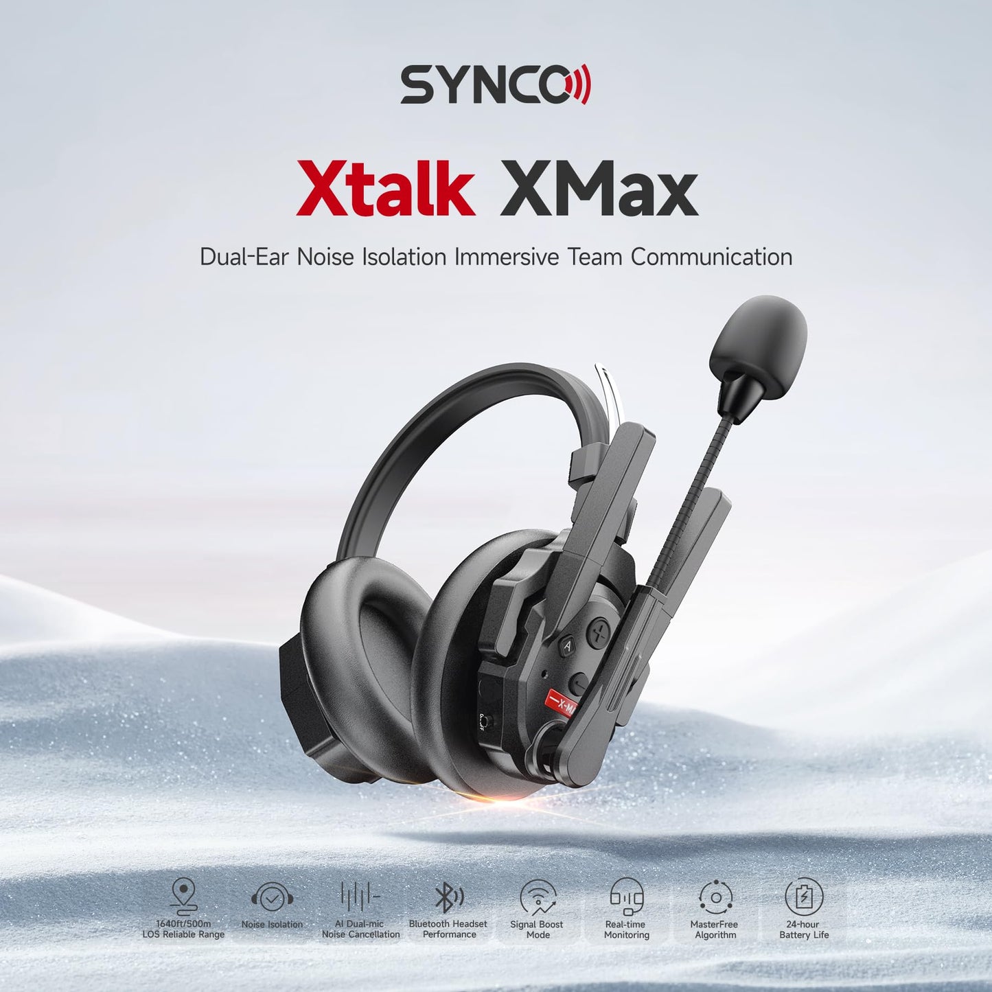 SYNCO XTalk XMax5 Wireless Intercom Headset System with Dual-Ear Design Telephone Headsets System Random Master Device,2.4GHz Full Duplex 500 m/1640 ft for 5-Person Team Communication