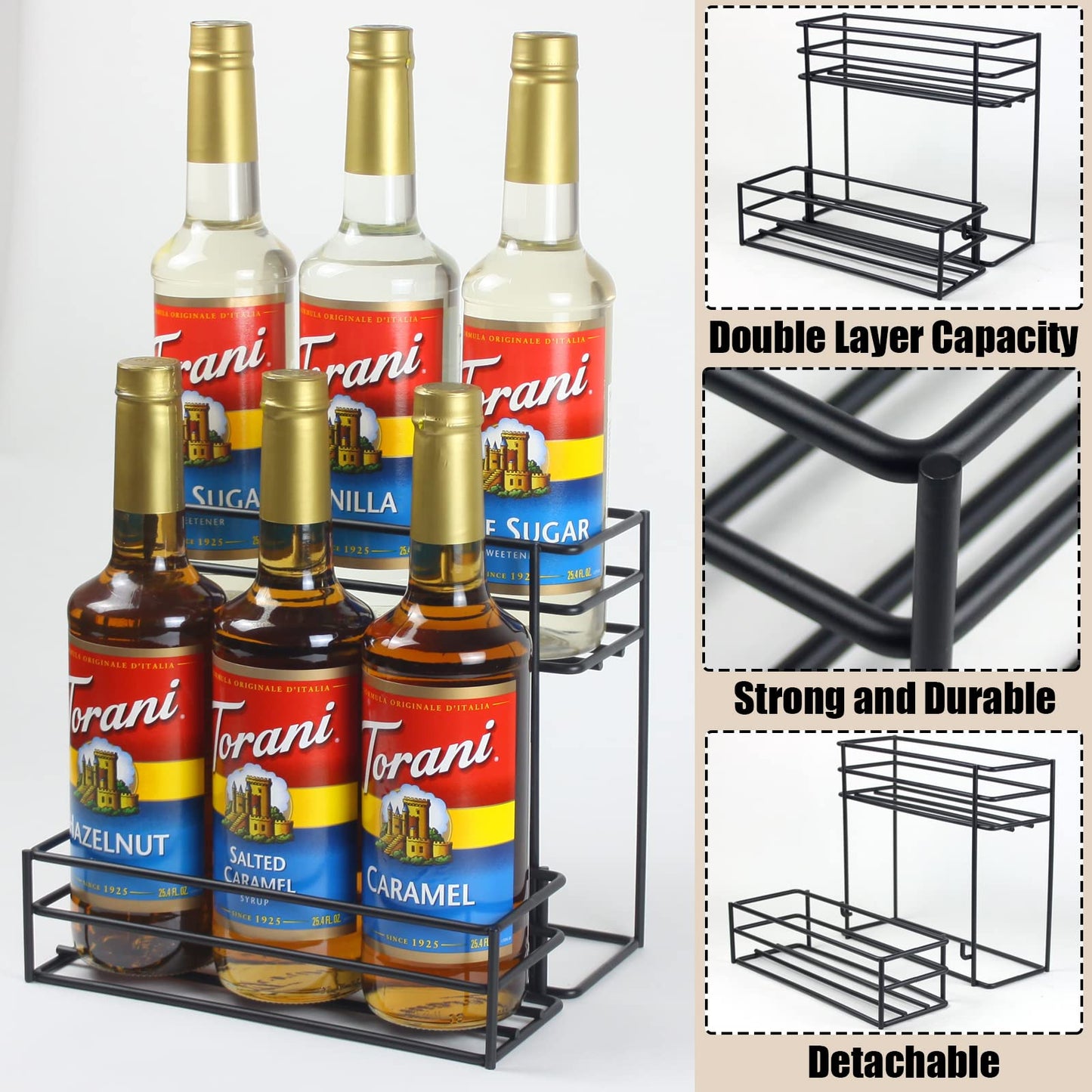 MCSAPIL Coffee Syrup Organizer(6 Bottle Capacity),Coffee Syrup Rack for Coffee Bar,Kitchen.Small Wine Rack for Bar,Family,Storage for Syrup, Wine, Dressing