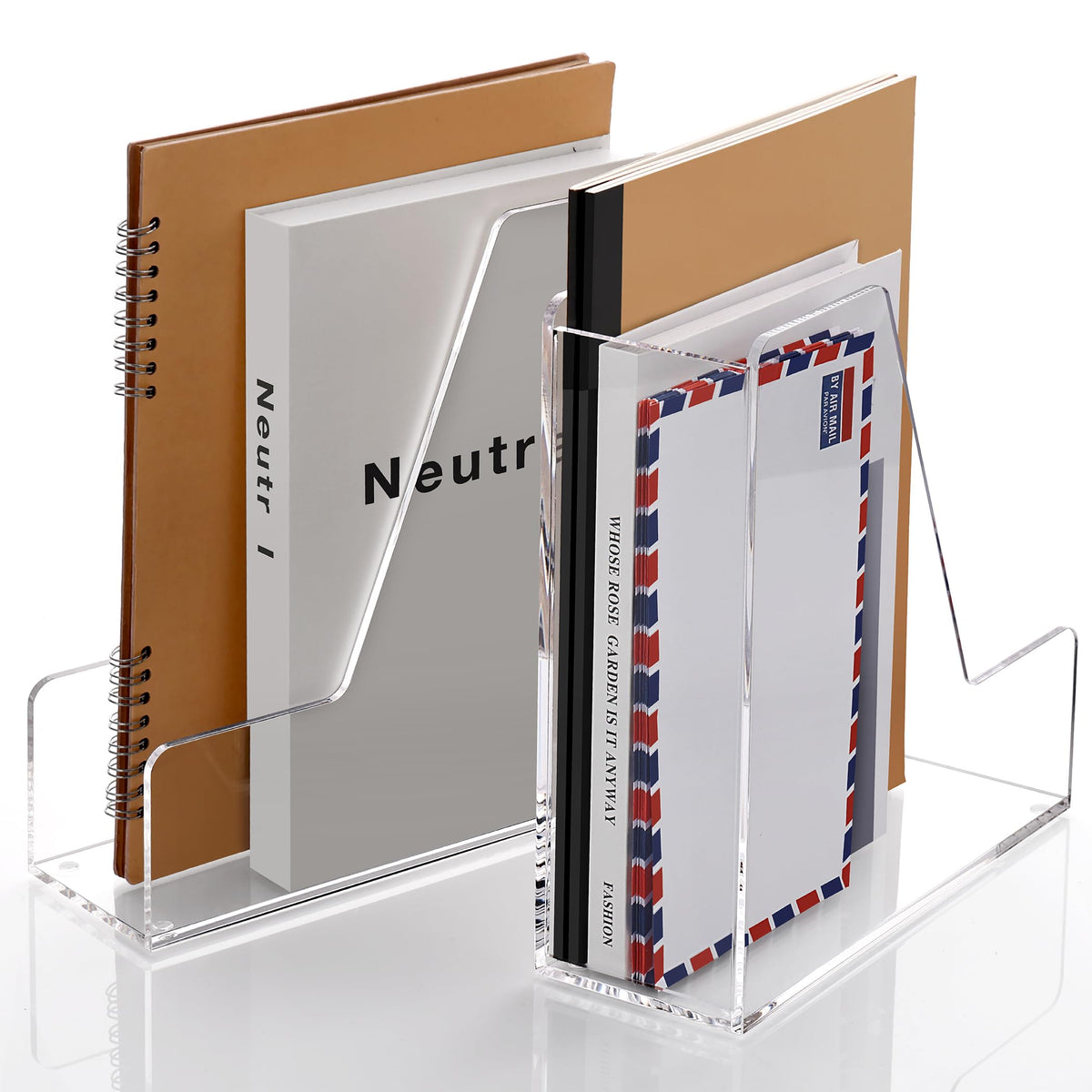 SANRUI 2-Pack Acrylic Magazine File Holder Desk Organizer Magazine Rack, Clear, Vertical File Sorter Holders, 9.45" D x 3.54" W x 10.24" H