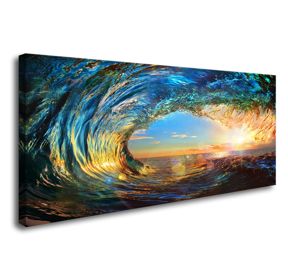 Cao Gen Decor Art S06750 Giant Wave Water Wall Art Canvas Prints 1 Panels Ocean Waves Pictures Paintings with Sunset Blue Seascape Framed for Living Room Bedroom Kicthen Office Artwork