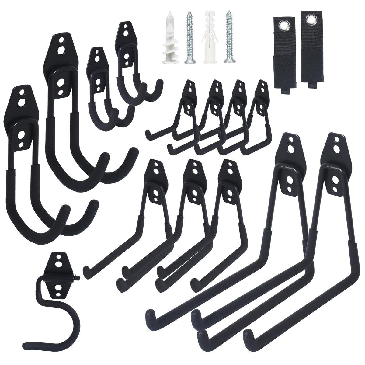 16 Pack Steel Heavy Duty Garage Hooks Storage Hooks with Anti-Slip Coating, Utility Garage Wall Mount Hanger and Organizer for Sheds, Bikes, Ladder, Rope, Broom, Shovel, Garden Power Tools, and Cords