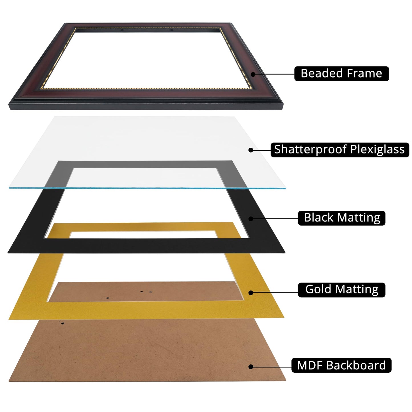 GraduationMall 8.5x11 Diploma Frame with Black over Gold Mat or Display 11x14 Document without Mat, UV Protection Acrylic, Mahogany with Gold Beads, Set of 2