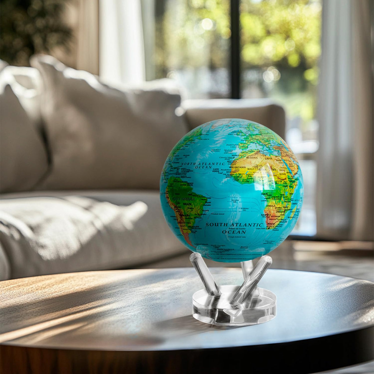 MOVA Globe - Ocean Blue Relief Classic (4.5") | Solar-Powered Rotating World Globe with Terrain Detail | No Batteries or Cords | Elegant Desk Décor or Educational Gift