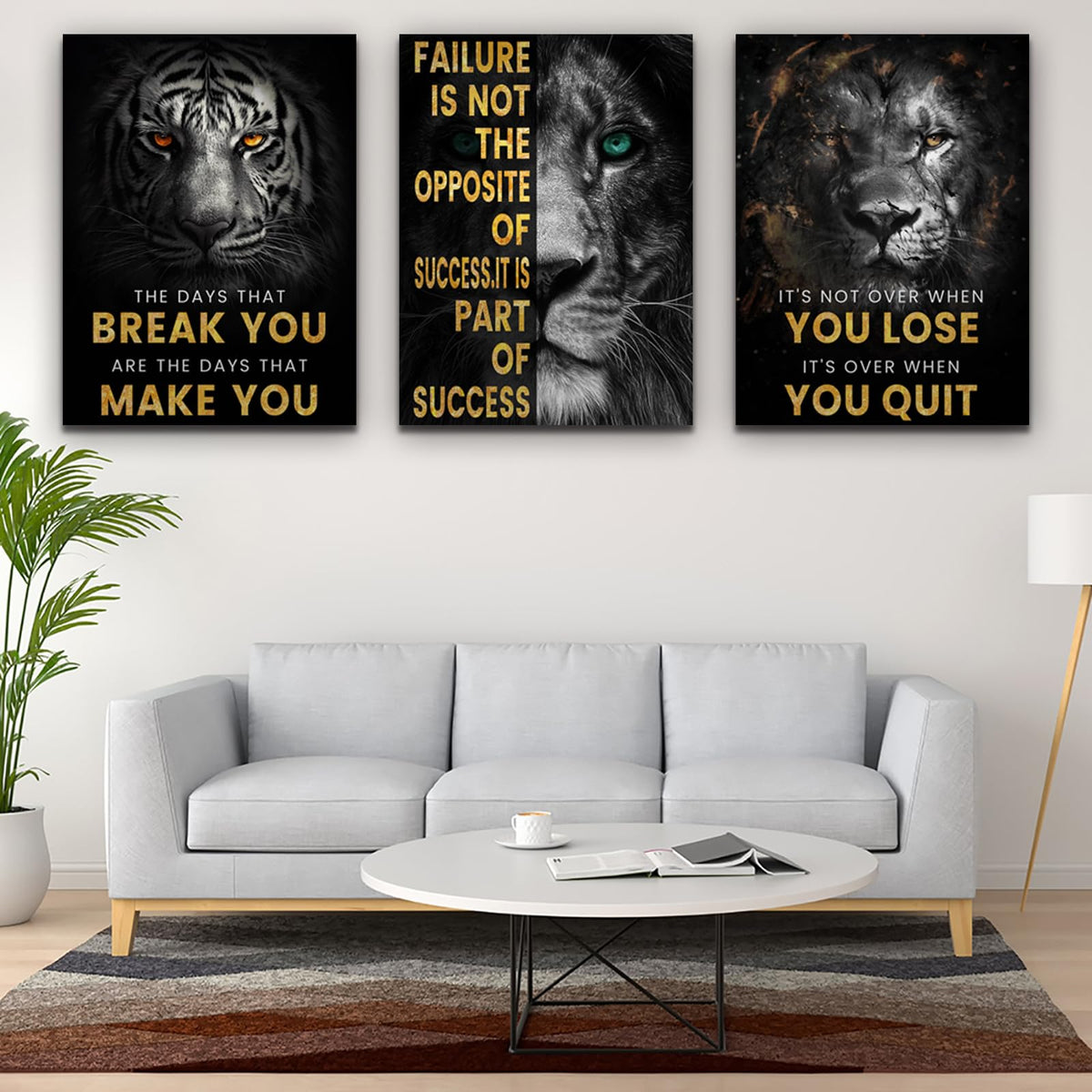 Inspirational Motivational Posters - Framed Canvas Art Set for Office, Living Room, Bedroom - (36''W x 16''H)