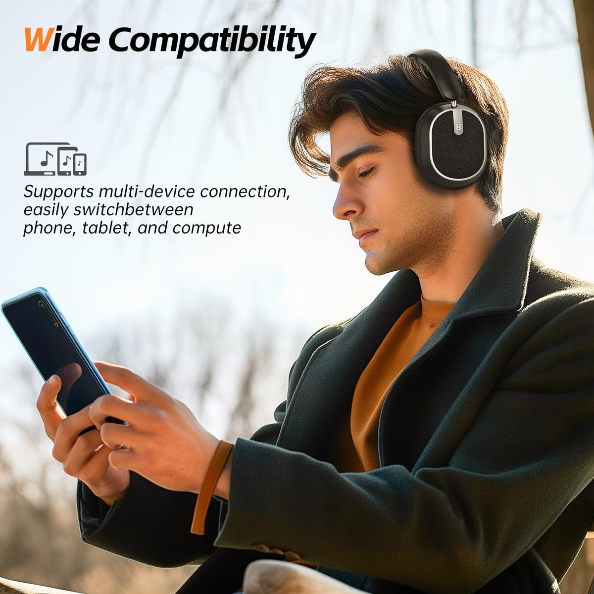 MMWOWARTS Hybrid Active Noise Cancelling Bluetooth Headphones,Bluetooth 6.0 Over Ear Wireless Headphones with 60H Playtime, Hi-Res Audio, Deep Bass, Memory Foam Ear Cups for Home Office Travel Black