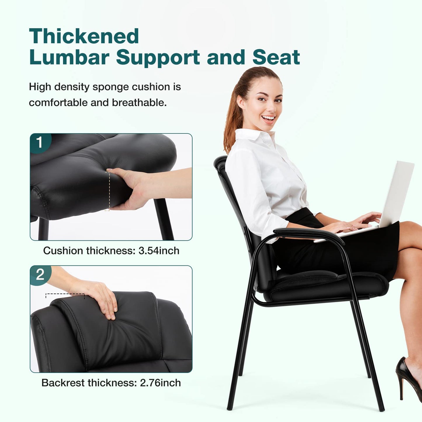 OLIXIS Waiting Room Chair Set of 6, Leather Office Desk Reception Guest Stationary Side Chairs with Padded Arms for Home Conference Lobby Area Meeting Church Medical Clinic Elderly Student