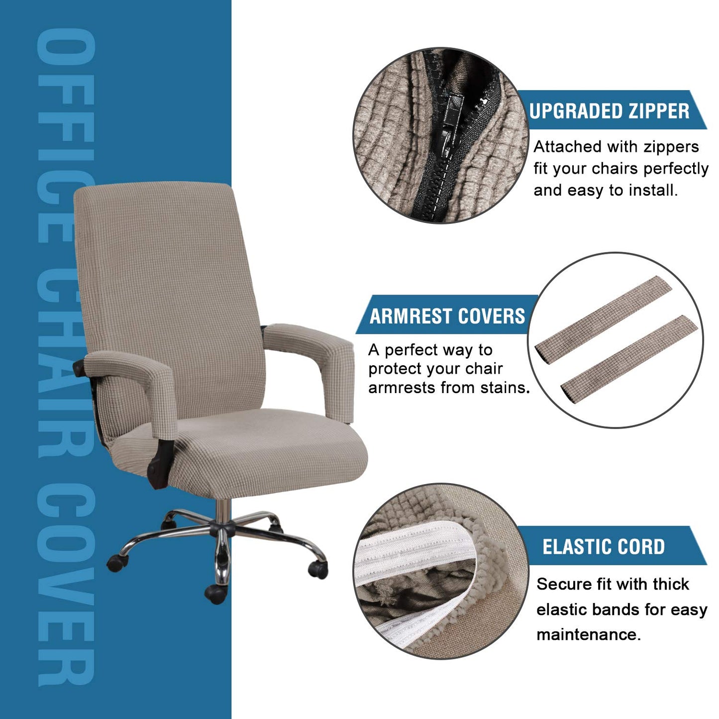 H.VERSAILTEX Stretch Computer Office Chair Cover, Desk Chair Covers High Back Universal Executive Boss Gaming Chairs Slipcovers Washable Anti-dust Seat Protector for Dogs Cats Pets,Taupe