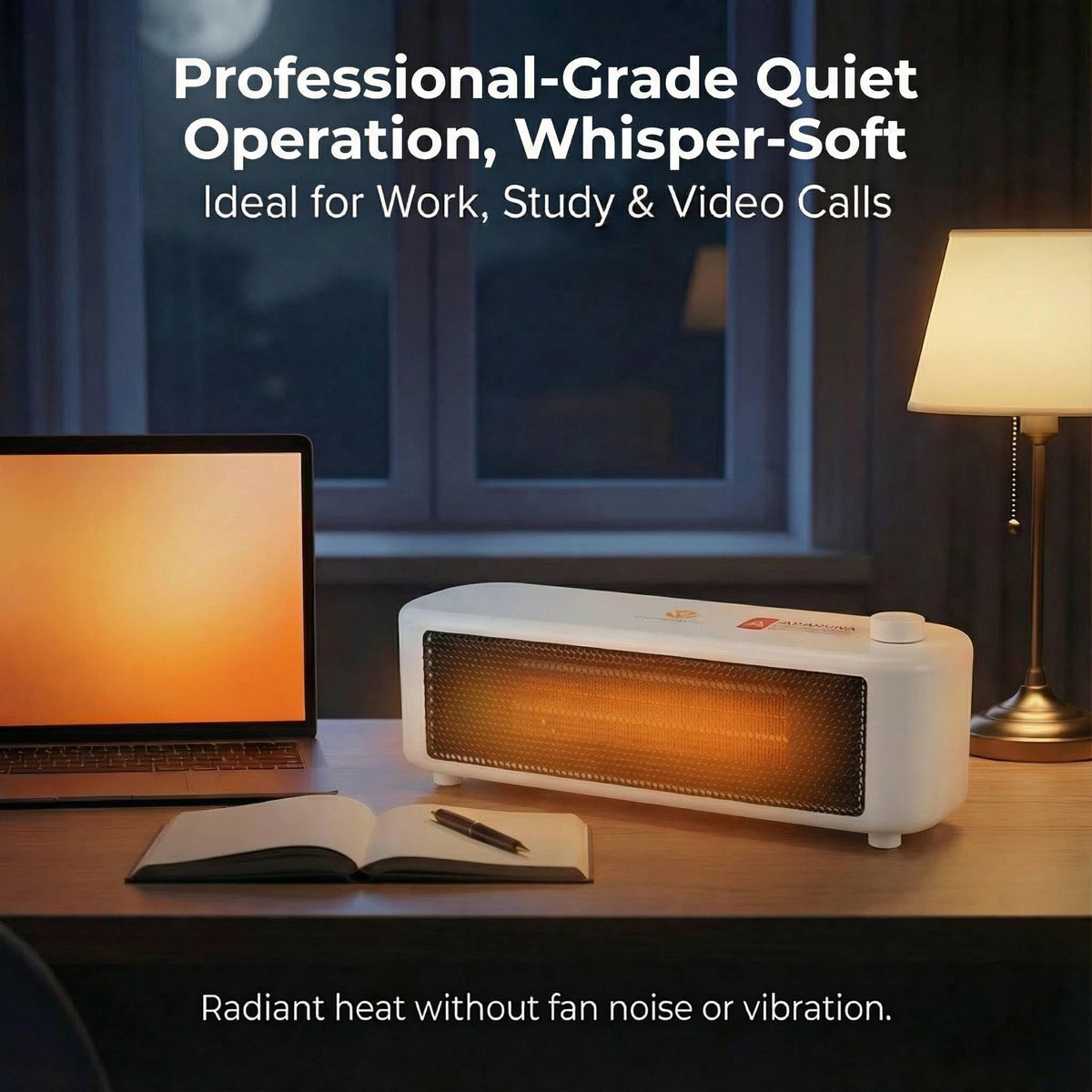 500W Graphene Far-Infrared Mini Desktop Heater, Low-Noise Personal Space Heater with Overheat Protection, Compact Under-Desk & Office Heater, 2 Heat Settings, Safe-Touch Housing
