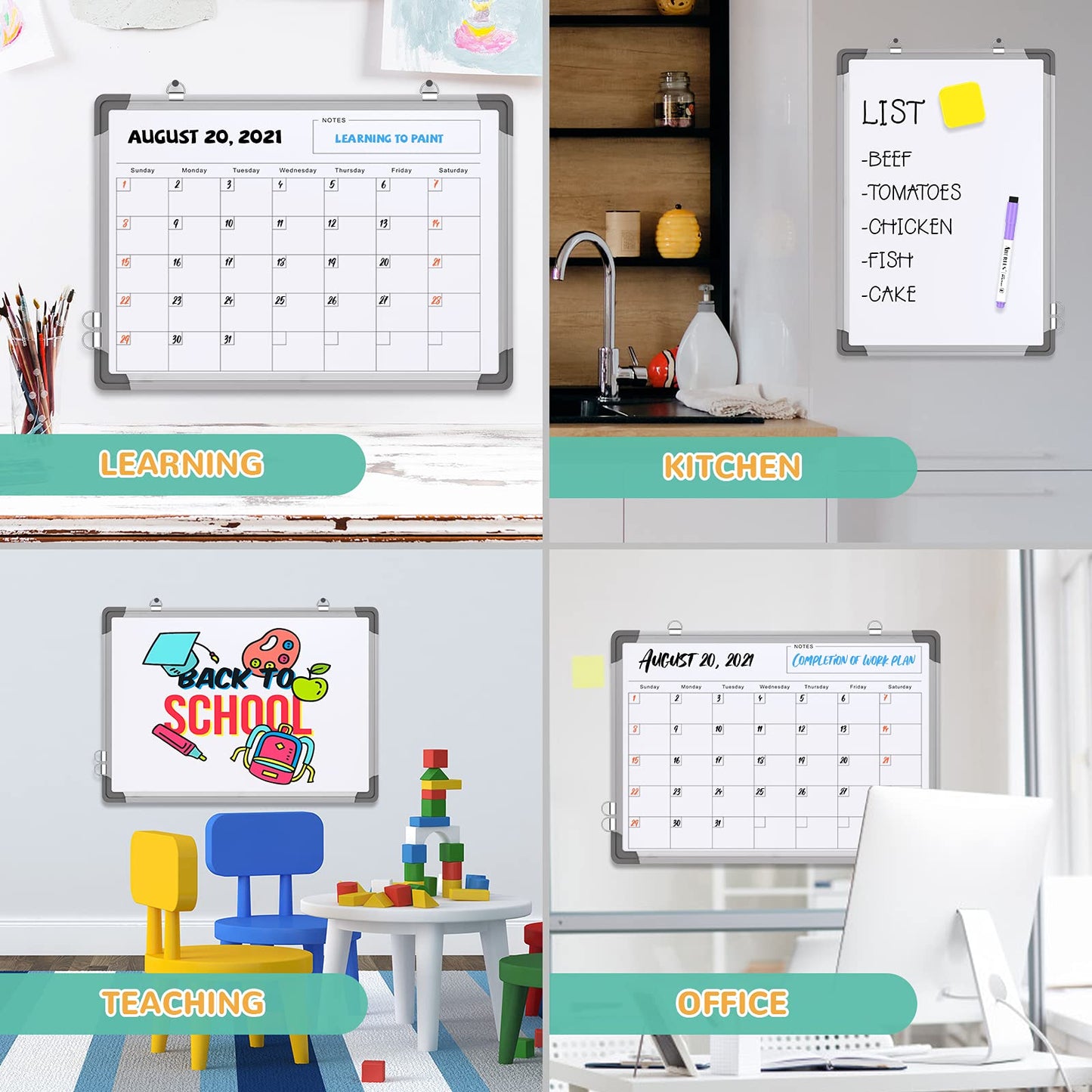 Small Monthly Calendar Dry Erase Whiteboard for Wall, 16" x 12" Magnetic Dry Erase Board, Hanging Double-Sided White Board, Portable Board for Drawing, Kitchen, Planning, Memo, Home, Office