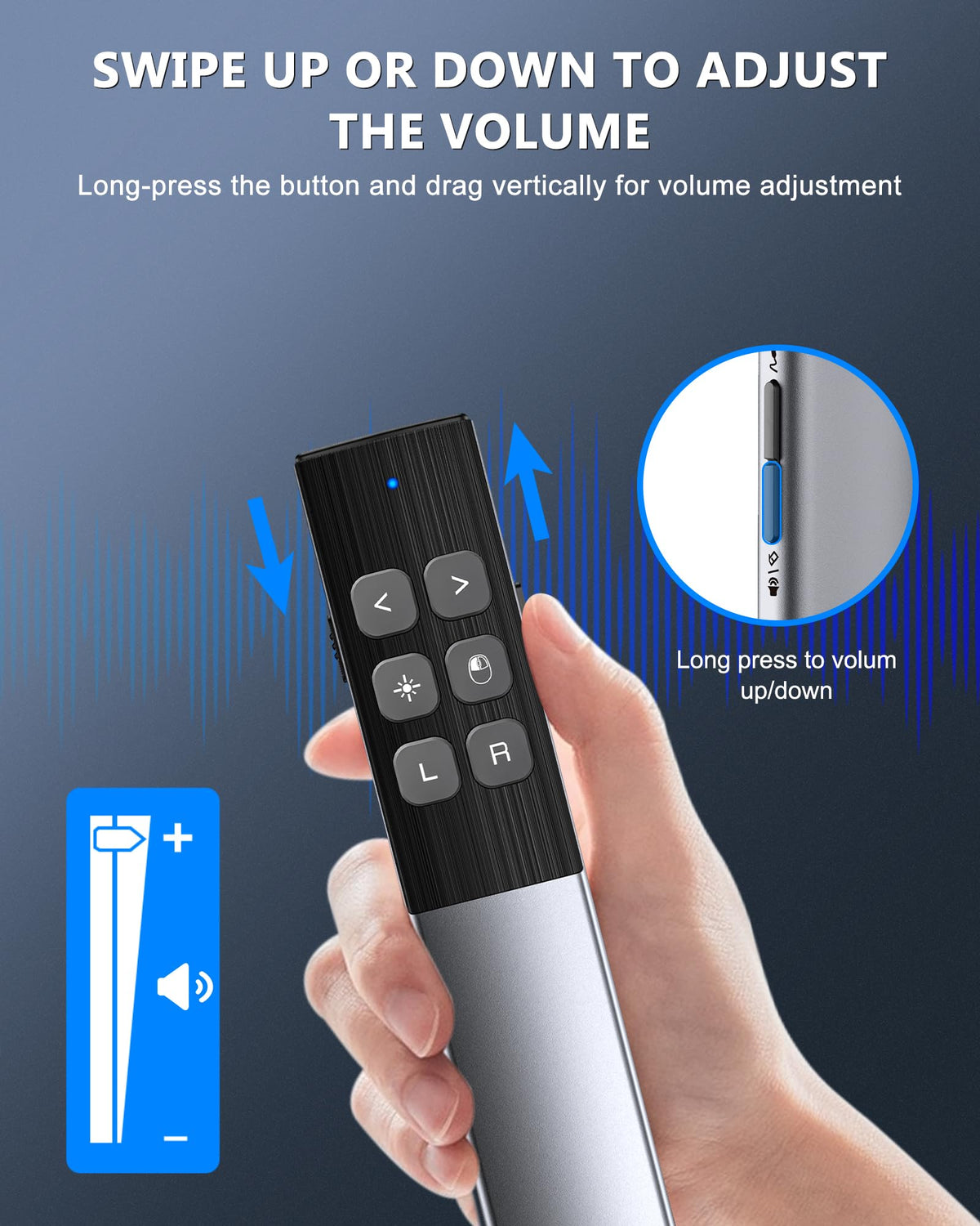 Wireless Presentation Clicker with Air Mouse, Gyro Volume & Ink Annotation – Rechargeable Remote for PowerPoint/Keynote on Mac, PC, Laptop