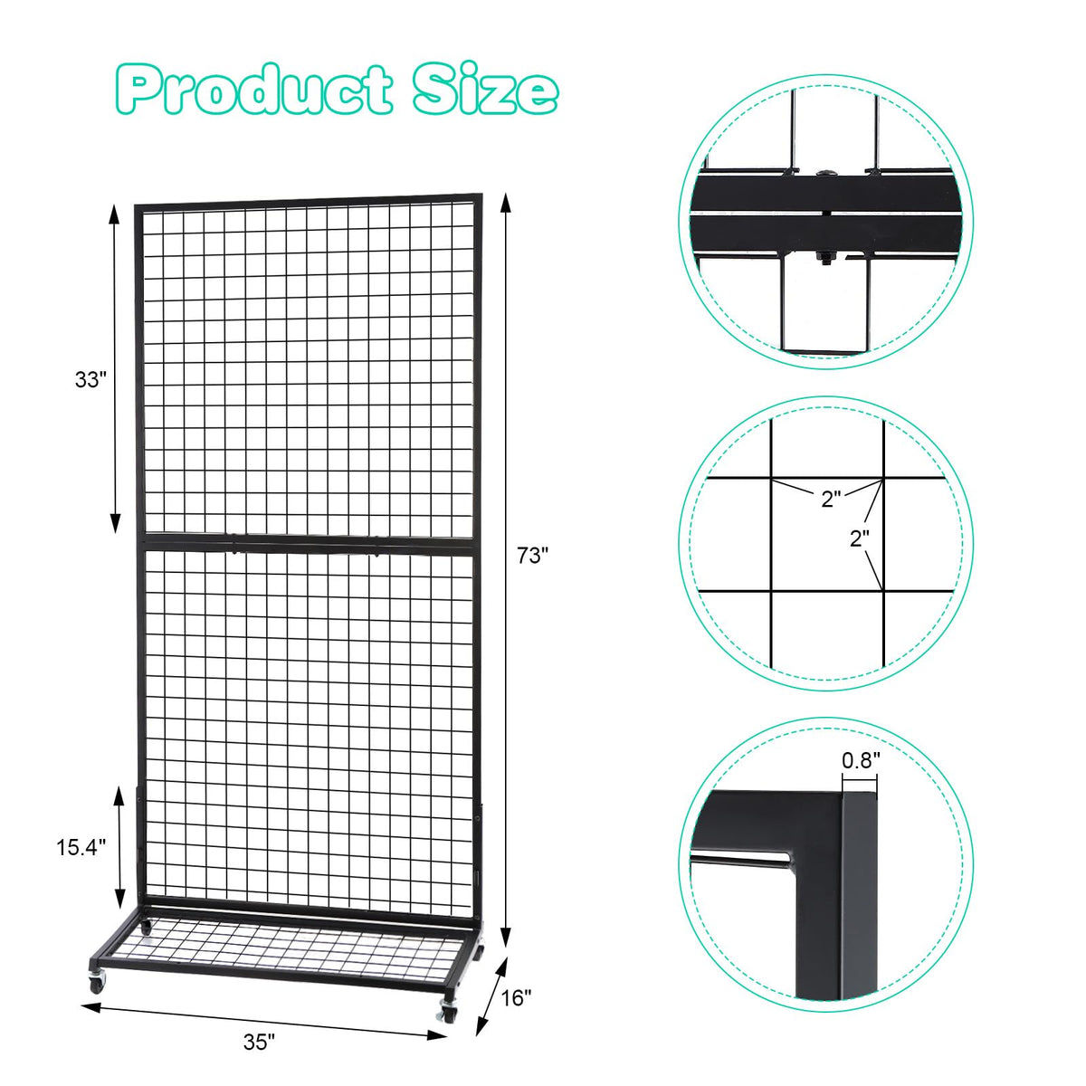 NectaCol Grid Wall Panels, 2 Packs 3'x 6' Gridwall Display Stand with a Base Plate, Black Wire Grid Wall Display Rack, Craft Show Display Grid,Retail Display Stand
