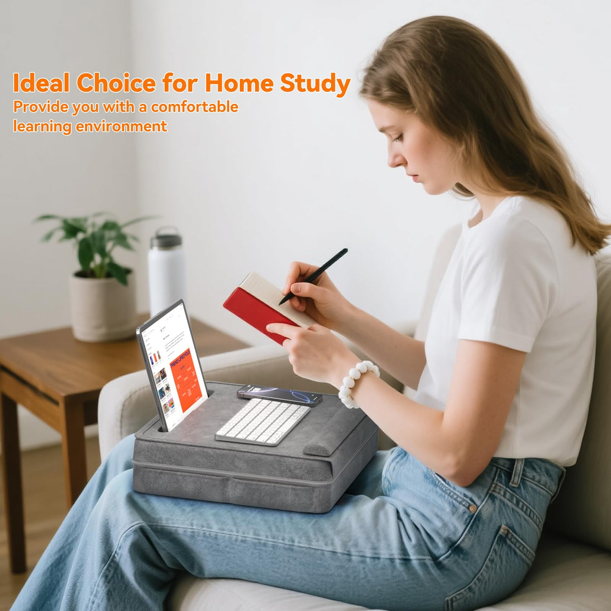 KDD Laptop Lap Desk with Cushion, Laptop Table with Storage for Bed & Sofa, Adjustable Lap Pillow Stand with Anti-Slip Strip & Cell Phone/Tablet Slot for Home Office College