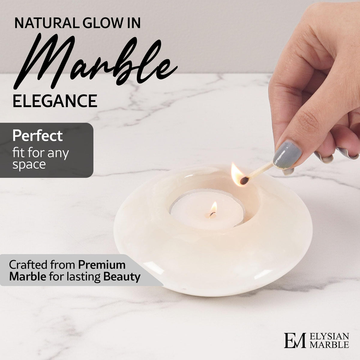 Tea Light Candle Holders Set of 3 – Handcrafted Natural Marble Tealight & Votive Holders in Graduated Sizes (4", 3.5", 3"), Decorative Stone Candle Holders for Home Décor & Table Centerpieces