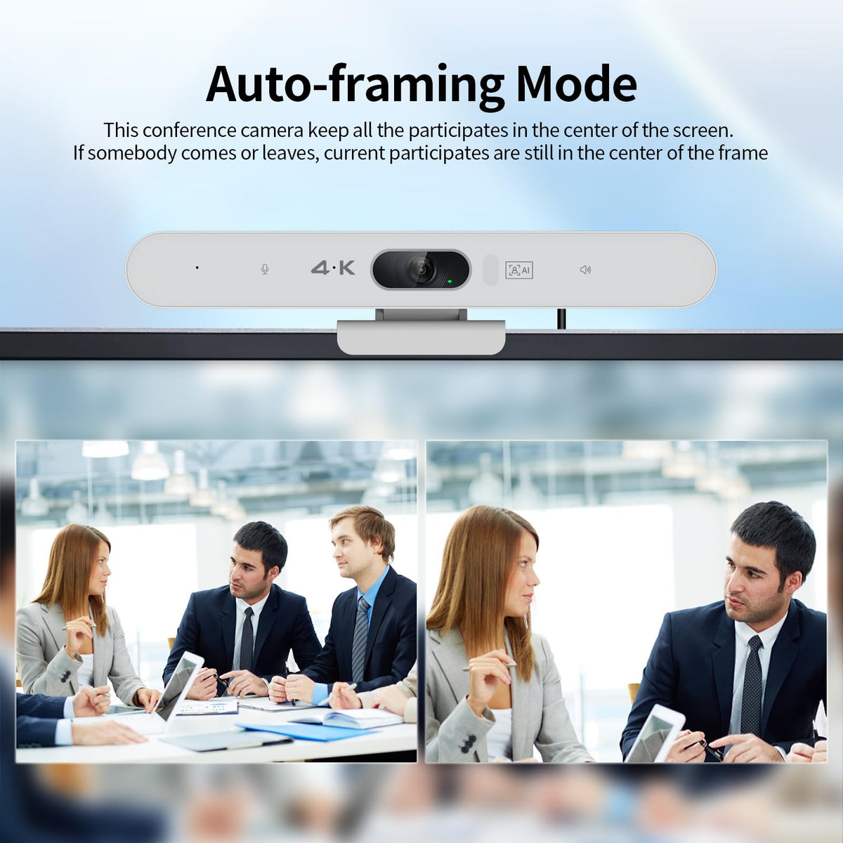4K All-in-One Video Bar, USB Video Conference System, 4K 8MP Conference Camera & Hi-Fi Speaker & 2 Noise-reducing Mics, Auto Framing & Speaker Tracking, 94°FOV, Auto Light Correction, Plug and Play