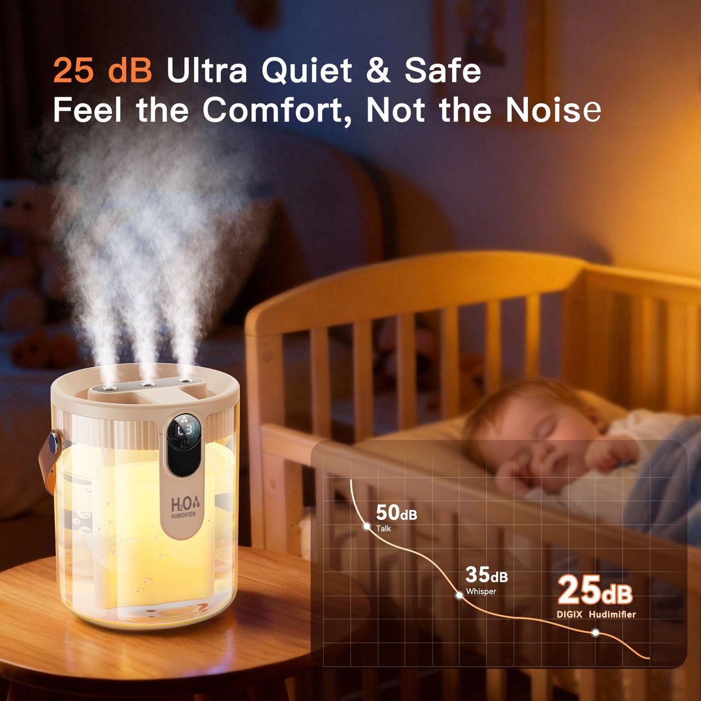 DIGIX Small Portable Humidifiers for Bedroom, 1.4L Top Fill Cool Mist Humidifier for Home Office Travel, 3 Mist Modes, Auto Shut Off, Night Light, Easy to Clean Quiet Humidifier for Baby Plant (Beige)