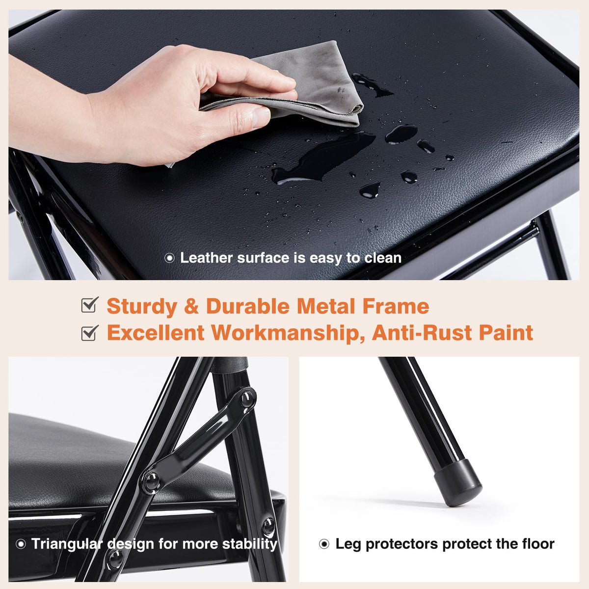 Sweetcrispy Folding Chair 12 Pack, Leather Padded Folding Chairs, Sturdy Metal Foldable Chairs, Easy to Use and Store, Outdoor and Indoor, for Home, Office, Party, Comfy