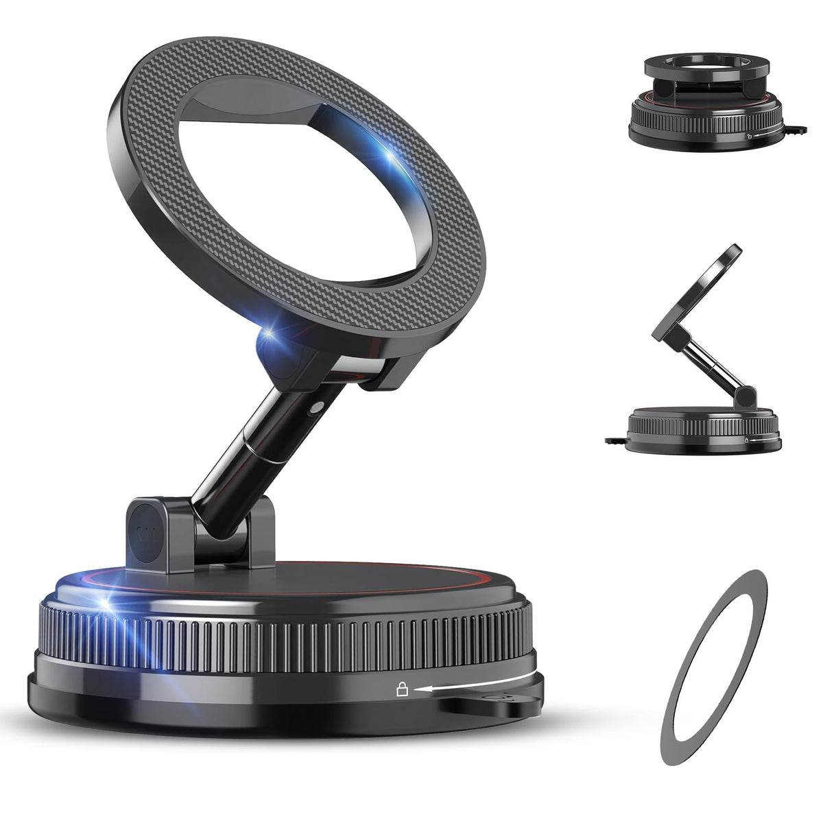 NotiXas Car Phone Holder Mount, 108LBS Vacuum Suction for MagSafe Car Mount, 3000gf Magnetic 360° Adjustable Carbon Fiber Phone Holders for Your Car for iPhone 17 Pro Ma/17/16/15/14/13/12, Desk & Gym