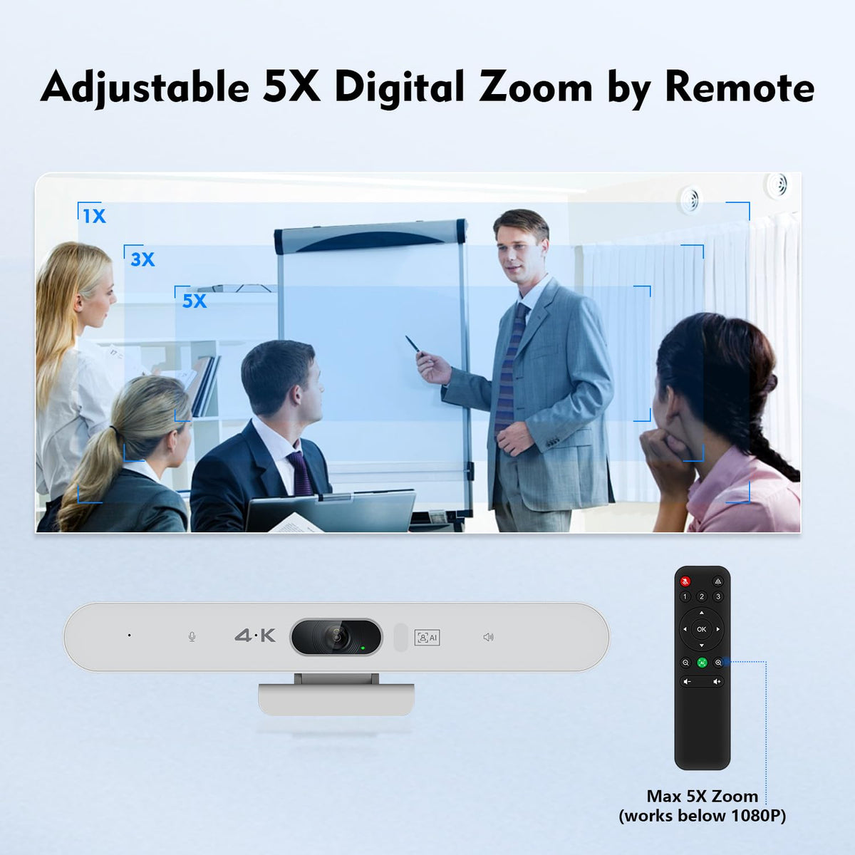 TOALLIN 3-in-1 4K Conference Webcam with Mic and Speaker, AI Auto-Framing & Speaker-Tracking, USB Video Bar, All-in-One Video Conference Camera for Online Meetings, Video Calls