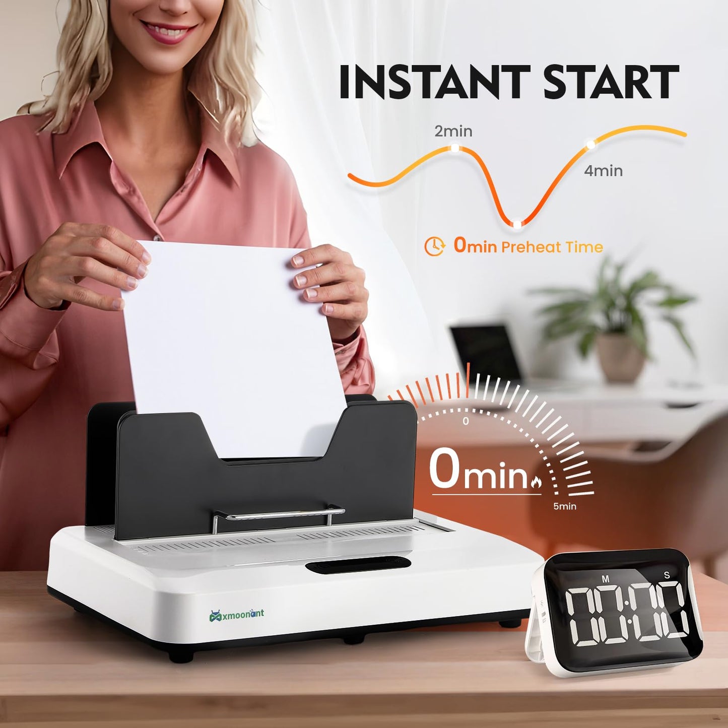 Mxmoonant Thermal Binding Machine PRO 500 Sheets, Instant Use|Digital Touch Panel|Air Cooling|Microwave Vibration, Electric Binder for A3(Short Edge)/A4/A5 Documents, Reports, Magazines, Scripts 110V