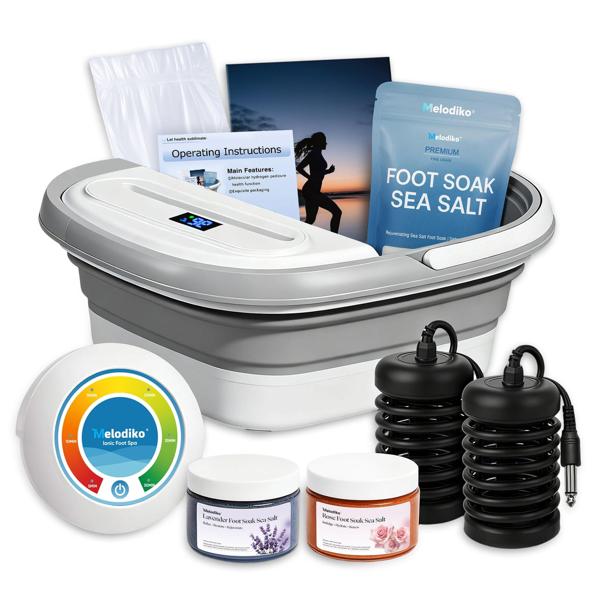 Ionic Foot Bath Detox Machine, Premium Ion Foot Spa for Home Use, Includes 3 Sea Salts (Original/Rose/Lavender), 2 Ion Arrays & Accessories, Perfect for Parents/Seniors/Partner/Self (Foldable Basin)