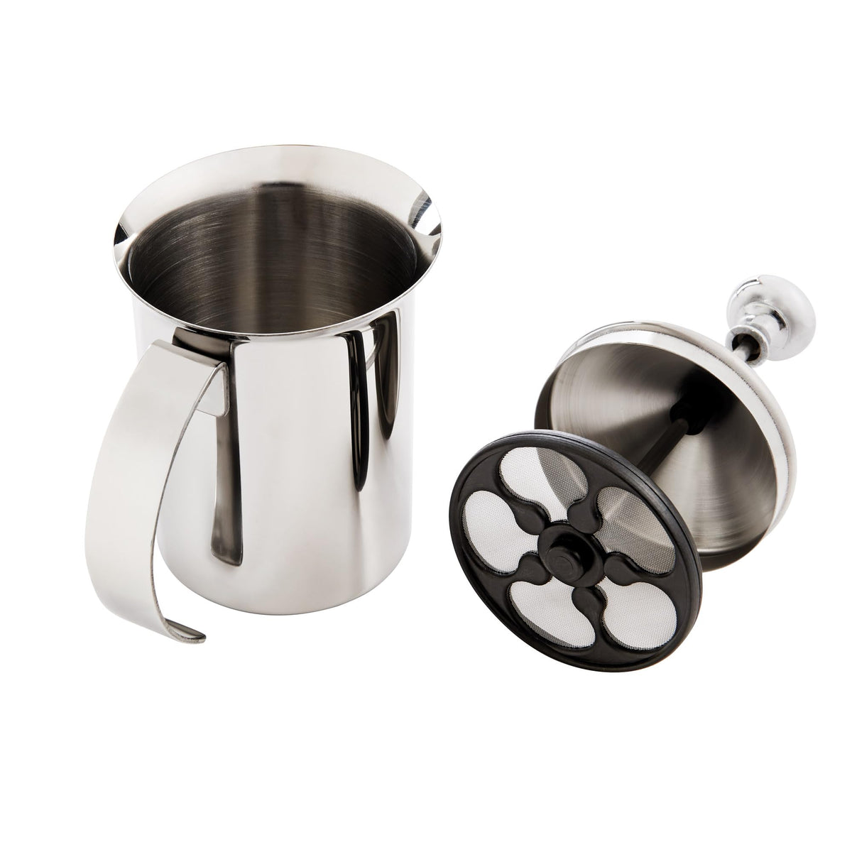 Fino Milk Creamer Frother Cappuccino Foam Pitcher with Handle and Lid, 18/8 Stainless Steel, 14-Ounce Capacity