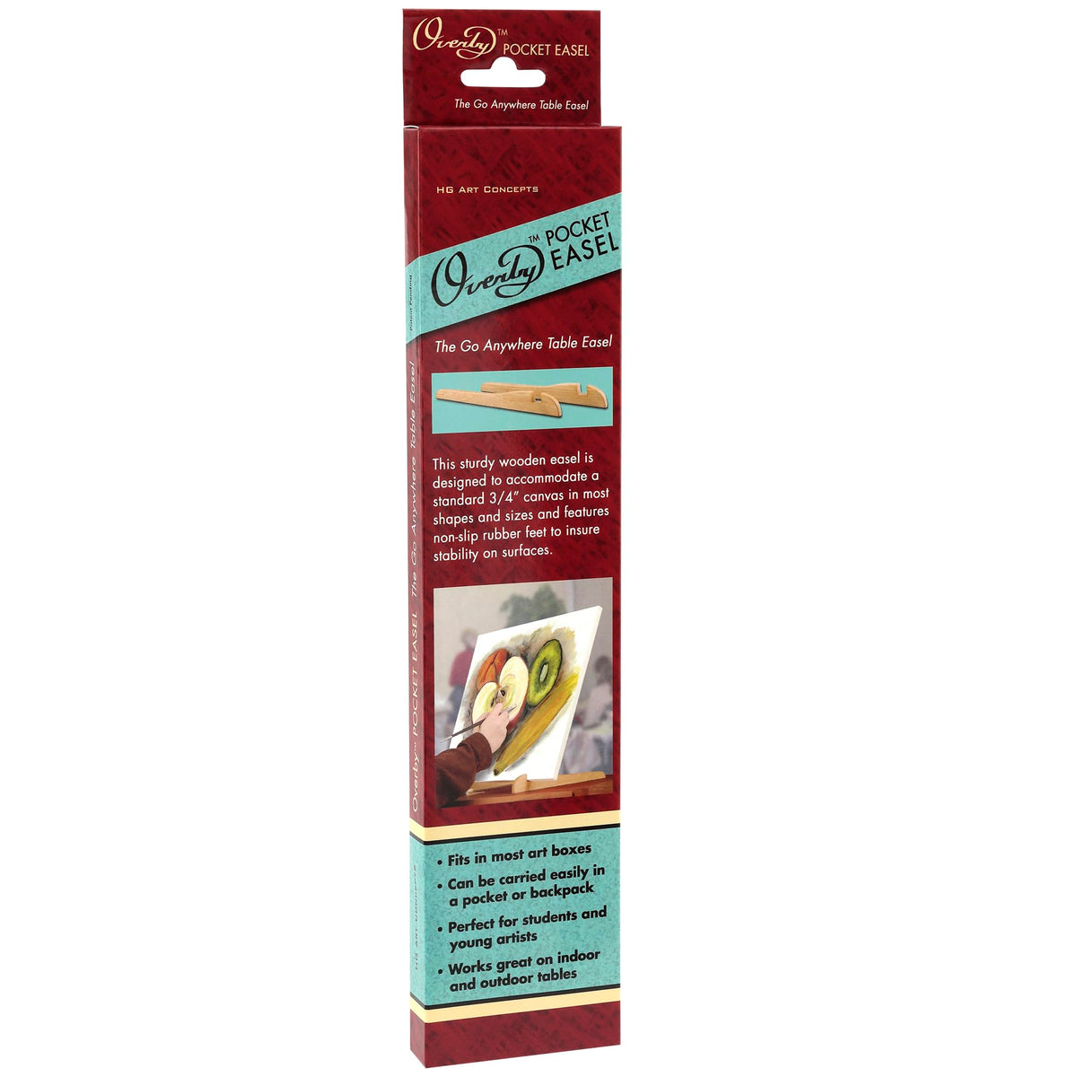 Creative Mark The Original Overby Tabletop Painting Easel, Portable Compact Easy Carry, Hold & Display Stretched Canvas Stable, 12" Inches, Natural Wood