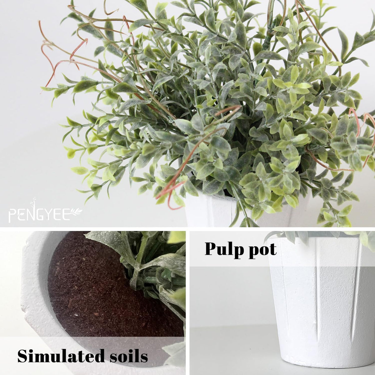 PENGYEE 4 Pack Small Fake Plants in White Pulp Pot for Home Decor, Artificial Plants Indoor, Small Faux Plants Indoor for Bathroom Bedroom Kitchen Office Farmhouse Room Shelf Decor
