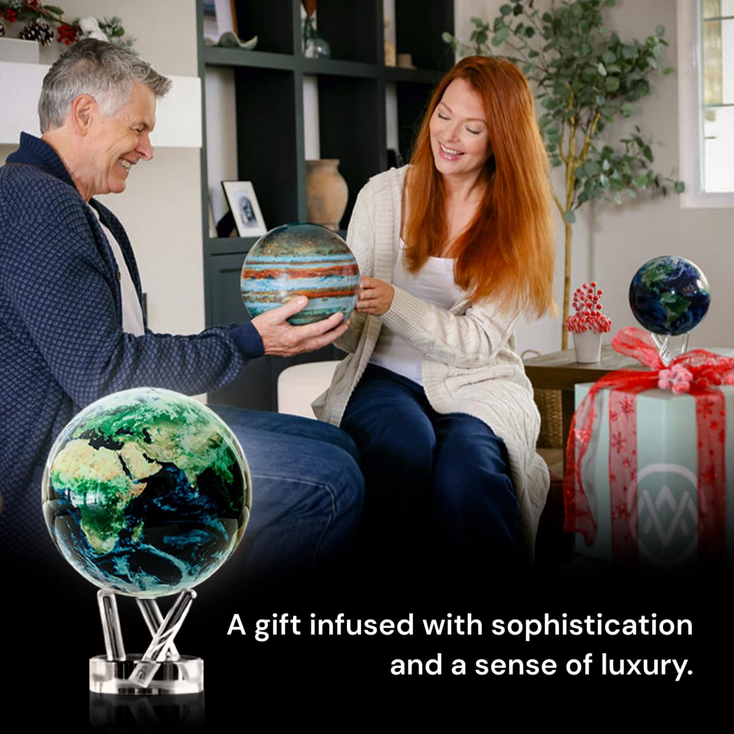 MOVA Globe - Earth with Clouds Prestige (8.5") | Self-Rotating Globe Powered by Light | Silent Motion, No Batteries or Wires | Unique Desk Decor or Gift for Space Lovers