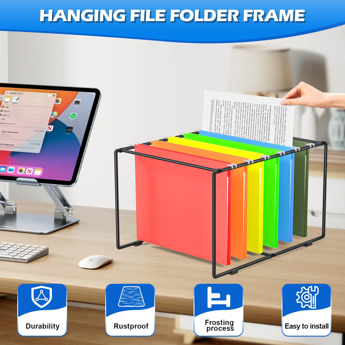 Legal/Letter Size Hanging File Folder Frame,9.45" H Hanging Files Holder,Desk Top Use,Not for File Cabinet Drawer/Rail,Desk Organizer for Accessories,Filing Inserts,Anti-Scratch/Rusty