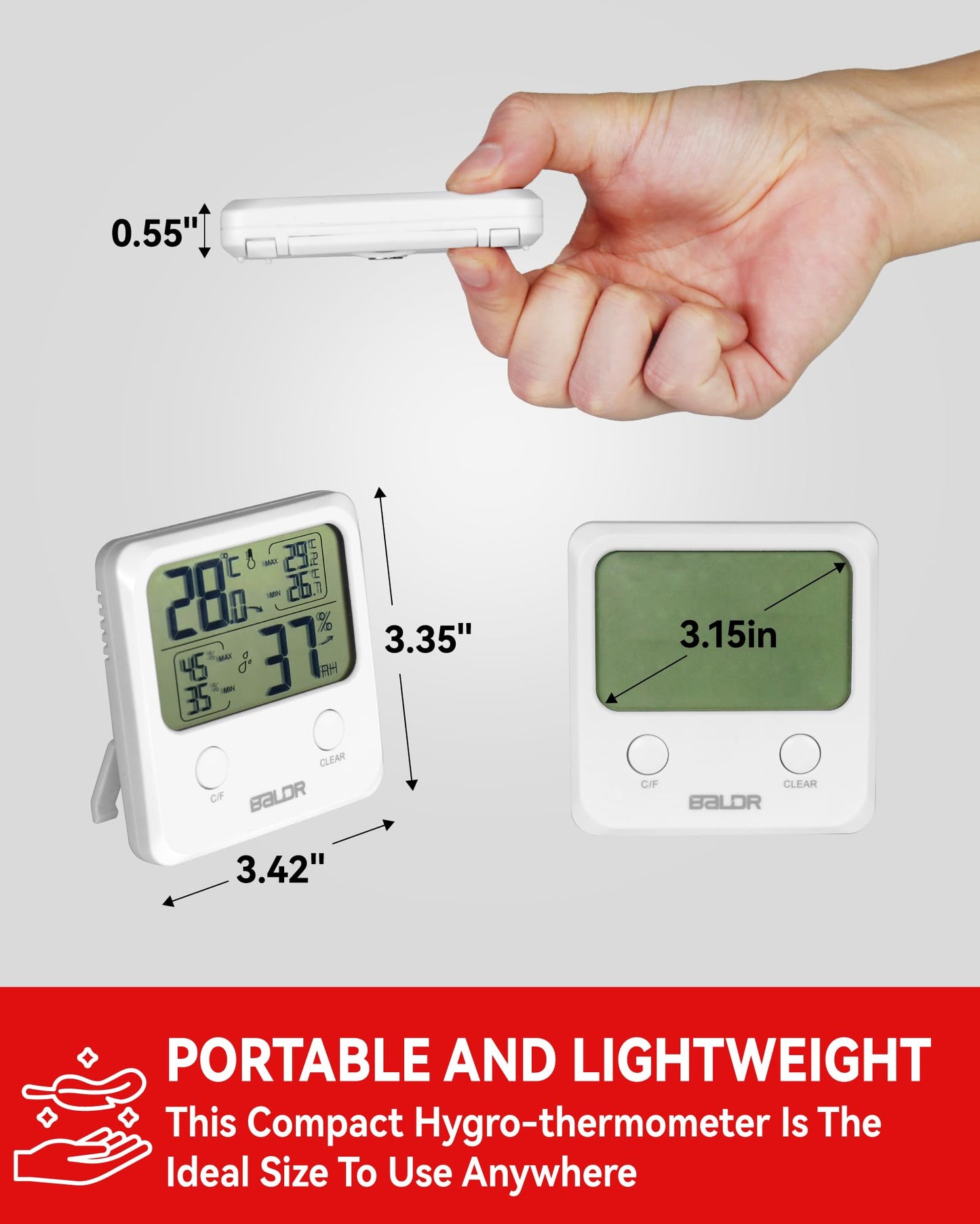 BALDR Digital Humidity Sensor & Thermometer - Indoor Room Monitor, Wireless Temperature & Humidity Gauge