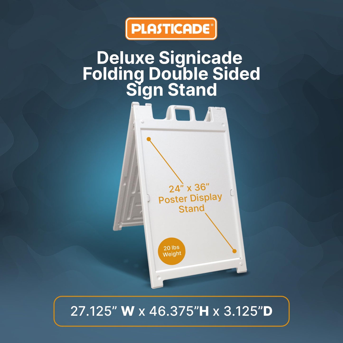 Plasticade Signicade Deluxe A Frame Sidewalk Curb Sign Portable Folding Double Sided Display with Quick Change System for Store Signs, White