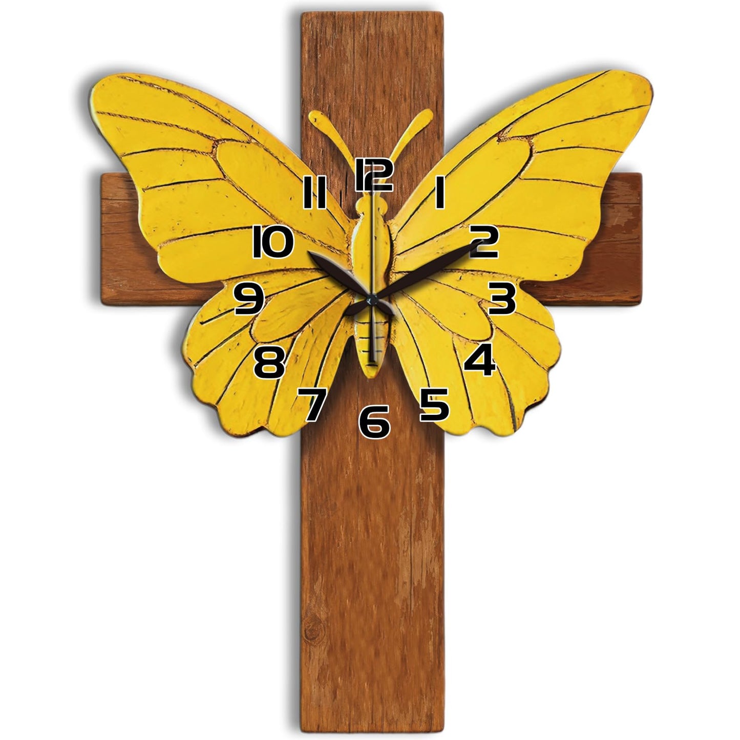 CONCHLERY Cross Wall Clock Irregular Shape Decorative Wall Clock Butterfly Non-Ticking Clock for Home Office Decoration, 16.14×12.63 inch