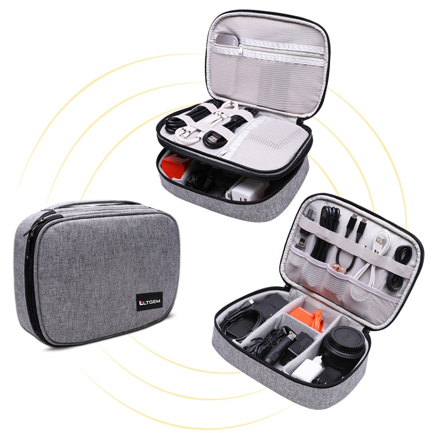 LTGEM Electronics Organizer Travel Case,Travel Cable Organizer Bag for Cords,Phone,Power Bank,SD Card,Cables,Chargers,Earphone(Grey Case Only)