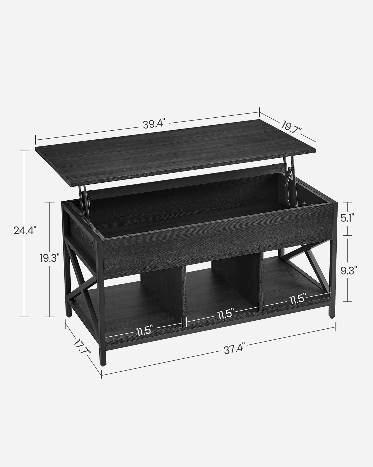 VASAGLE Coffee Table Lift Top, 3 in 1 Center Table with Storage, Gas Spring, 2 Drawers and 3 Hidden Compartments, Open Shelf, for Living Room, Home Office, Honey Brown and Rustic White ULCT254W01