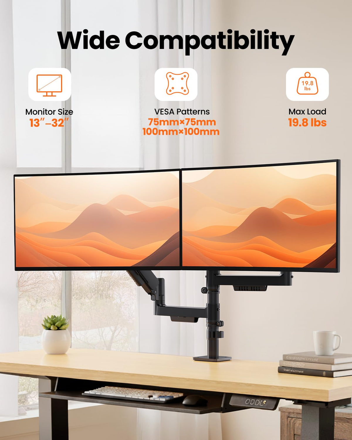 ErGear Vertical Dual Monitor Stand, Stacked Monitor Mount for 13-32″ Screens, Up to 19.8 lbs per Arm, Enhanced Stability with Integrated C-Clamp, Upgraded Cable Management, VESA 75x75/100x100mm, Black