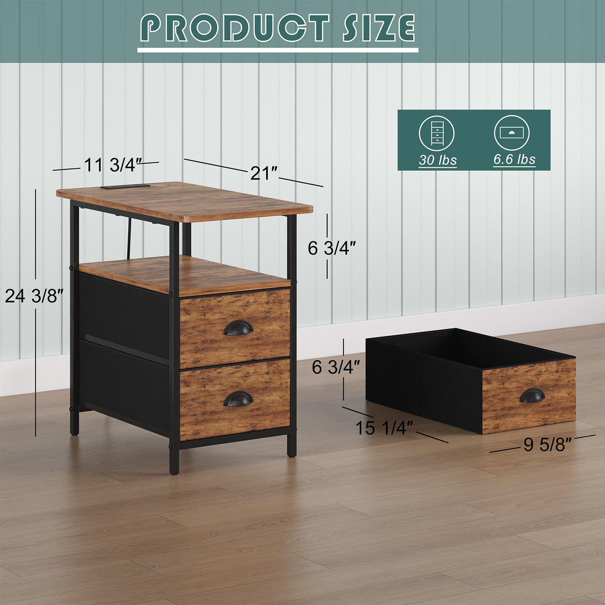 sthmec End Table with Charging Station, Narrow Side Table with 2 Drawers, Nightstands with Drawers, USB Ports & Power Oulets,Slim Sofa Side Tables for Small Spaces,Livin Room,Bedroom,Rustics Brown