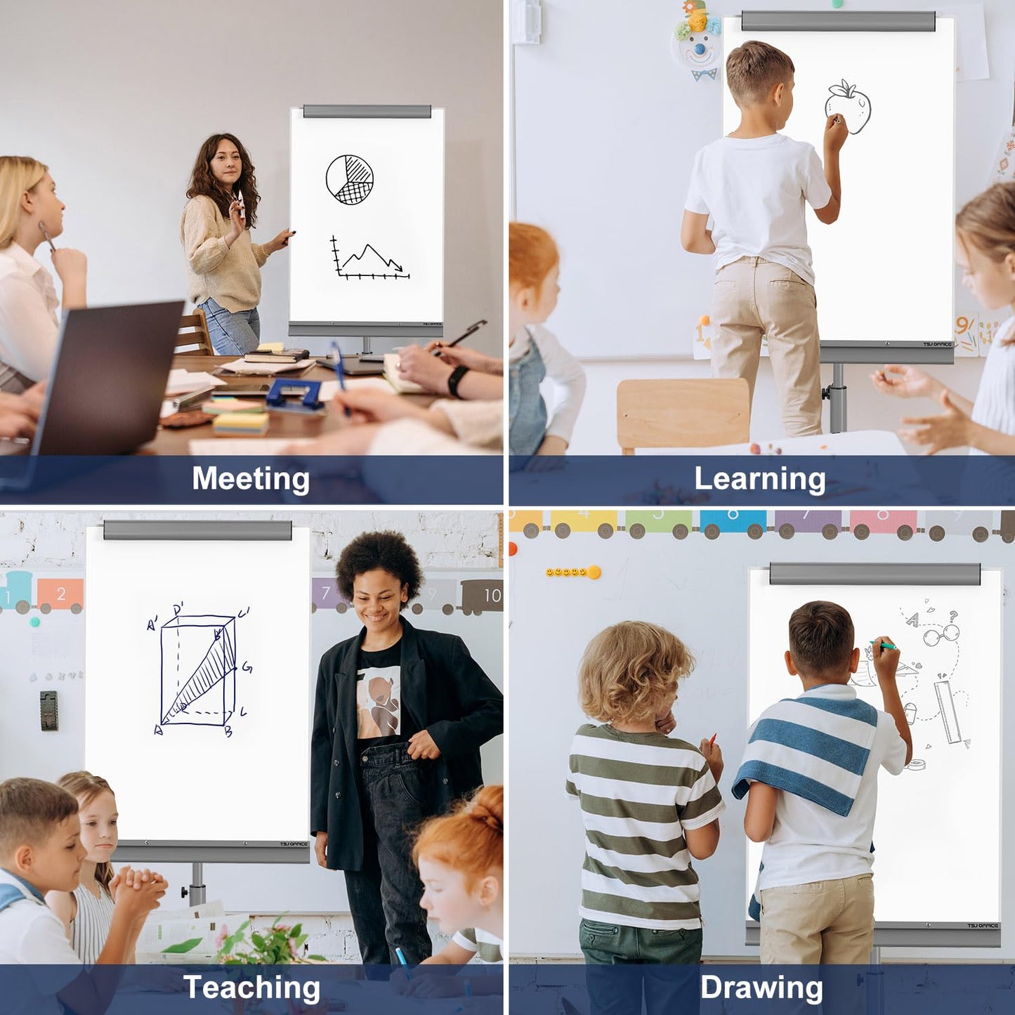 TSJ OFFICE Rolling Whiteboard Standing - 40 x 26 Inches Magnetic Mobile White Board with Stand, Height Adjustable Dry Erase Board on Wheels with Paper Clamp on Top, Gray