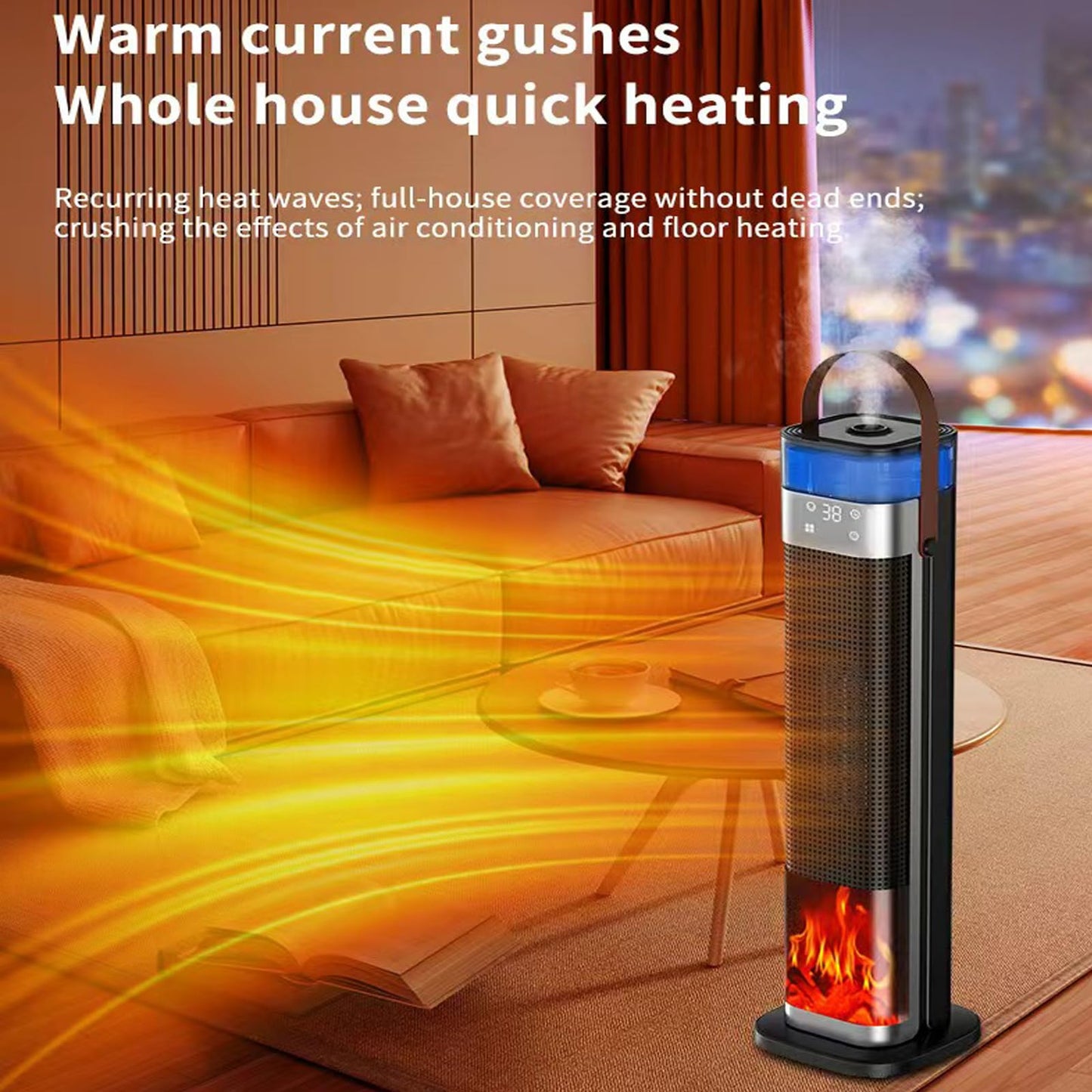 Yighlima Space Heater Indoor, 25" 1500W PTC Ceramic Heater with atomization and humidification function, 3 Modes, 3D Flame, 12H Timer, 45° Oscillating, with Remote, Tower Heater for Office Bedroom