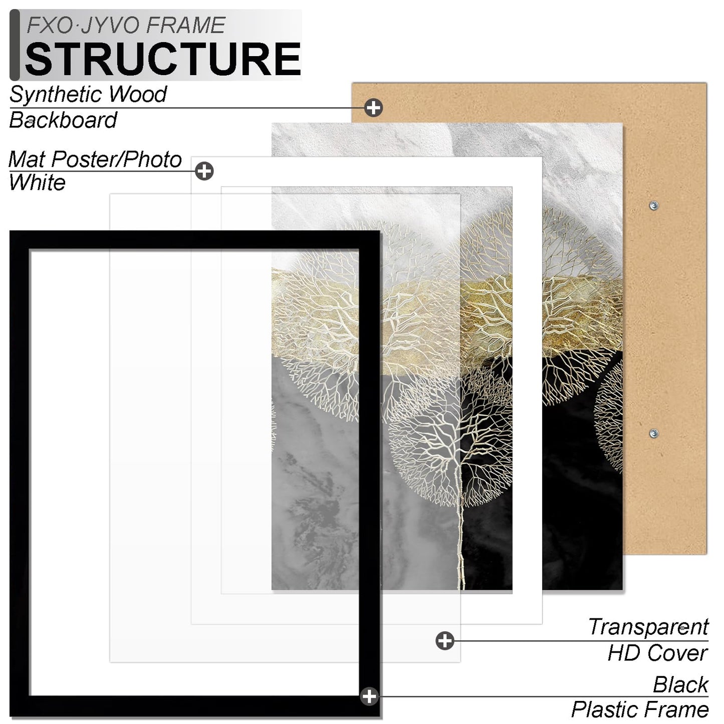 Fxojyvo 20x24 Picture Frame Set of 6, Display Poster 16x20 with Mat or 20 x 24 Without Mat, Light Weight and High Transparent 20 by 24 Frame for Wall - 6 Pack/Black/20 x24