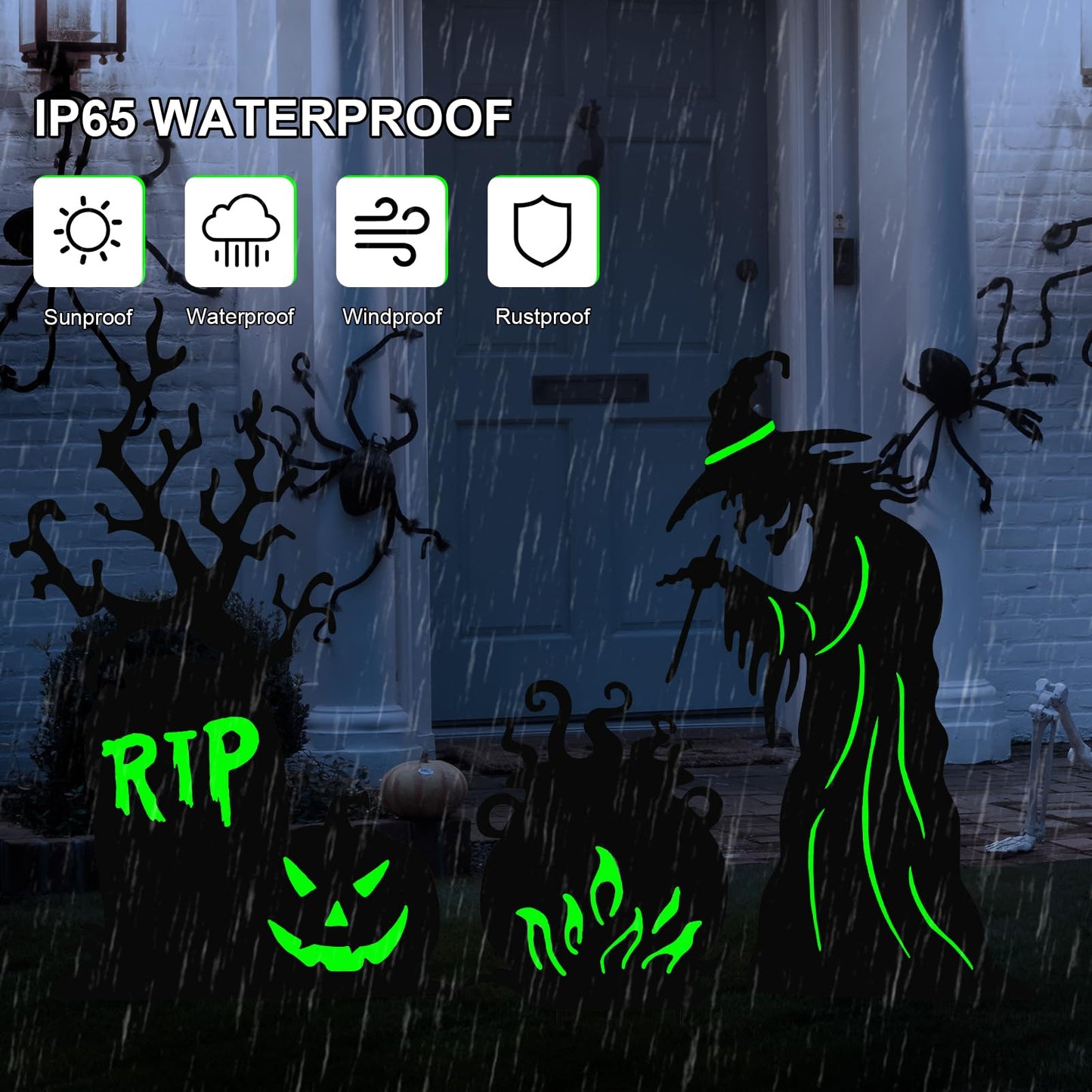 Halloween Yard Signs Outdoor Decorations，3 Pack Warerproof Scary Witch Tombstone Cauldron Fluorescent Metal Stakes Glow in The Dark for Lawn Garden Halloween Decor (Witch Tombstone Cauldron)