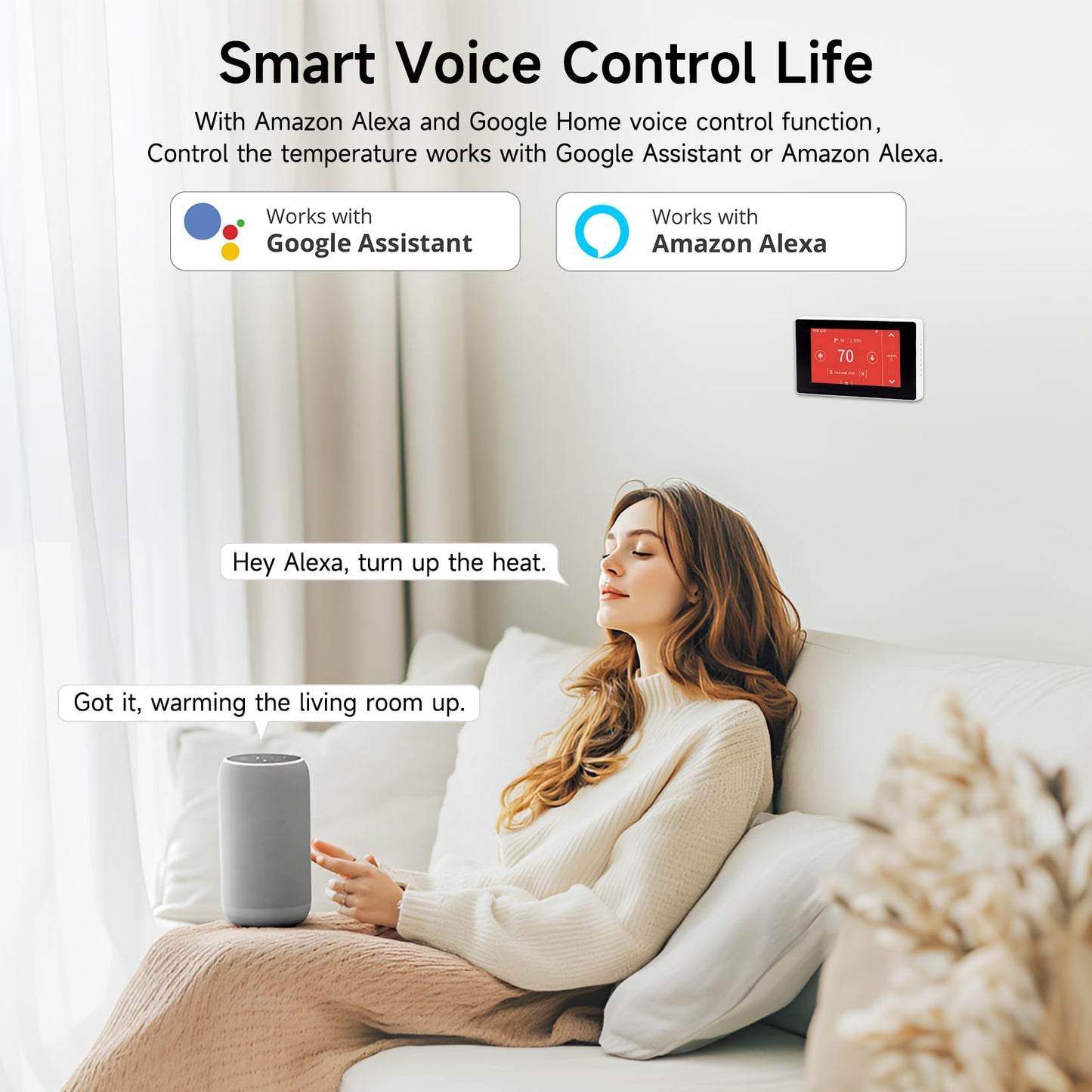 Smart Thermostats for Home with C-Wire Adapter, WiFi Thermostats Programmable Compatible with Alexa and Google Assistant,Energy Saving, Remote Control Tuya/Smart Life, C-Wire Require