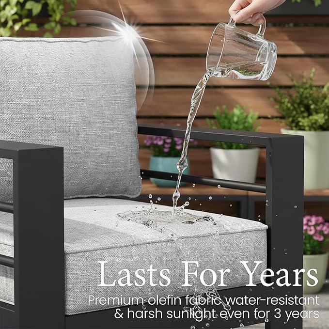 LayinSun Outdoor Aluminum Furniture Set, 5 Pieces Patio Sectional Conversation