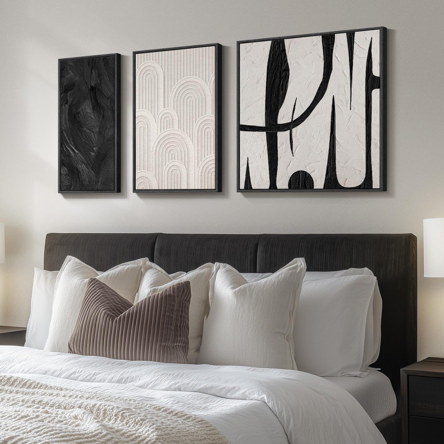 Framed Black and White Abstract Wall Art Set, 3 Piece Canvas Prints Paintings Artwork for Walls, Modern Minimalist Abstract Geometric Pictures for Living Room, Bedroom, Dining Room, Office Wall Decor